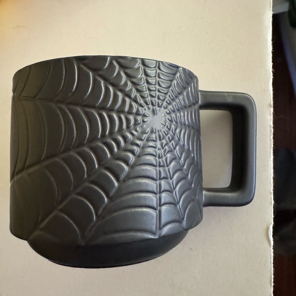 Starbucks Halloween 2019 Black Tonal Spider Web Ceramic Cup Mug Handle 12oz NWT